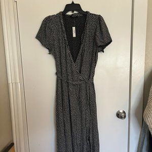 NWT Madewell black floral midi wrap dress, size L